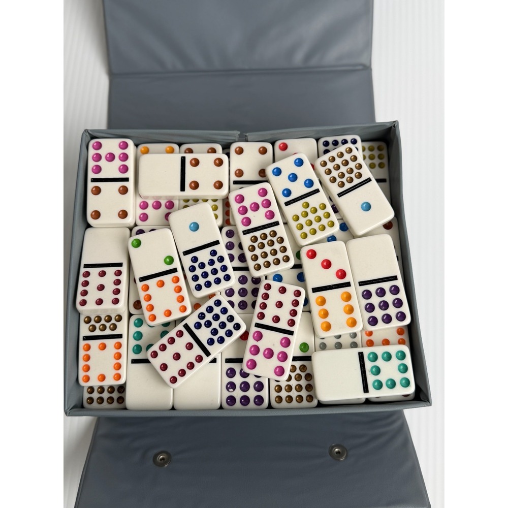 Pavilion Double 15 Color Dot Dominoes Set 96 Pieces Gray Storage Case